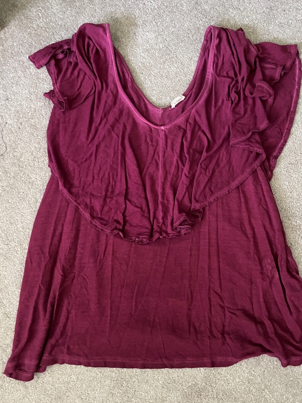 Wild Pearl Burgundy Ruffle Scoop Neck Tunic